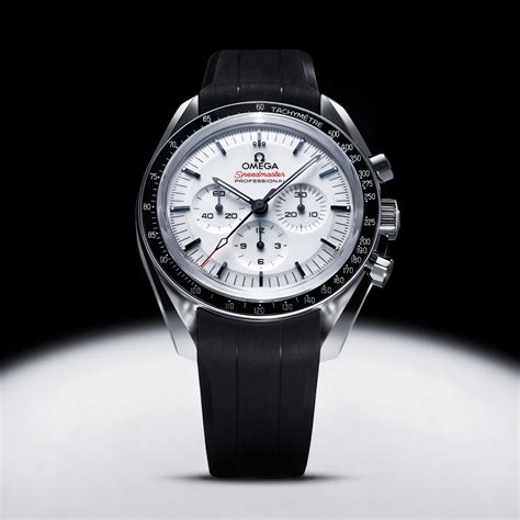 omega speedmaster white dial black subdials|omega speedmaster white side.